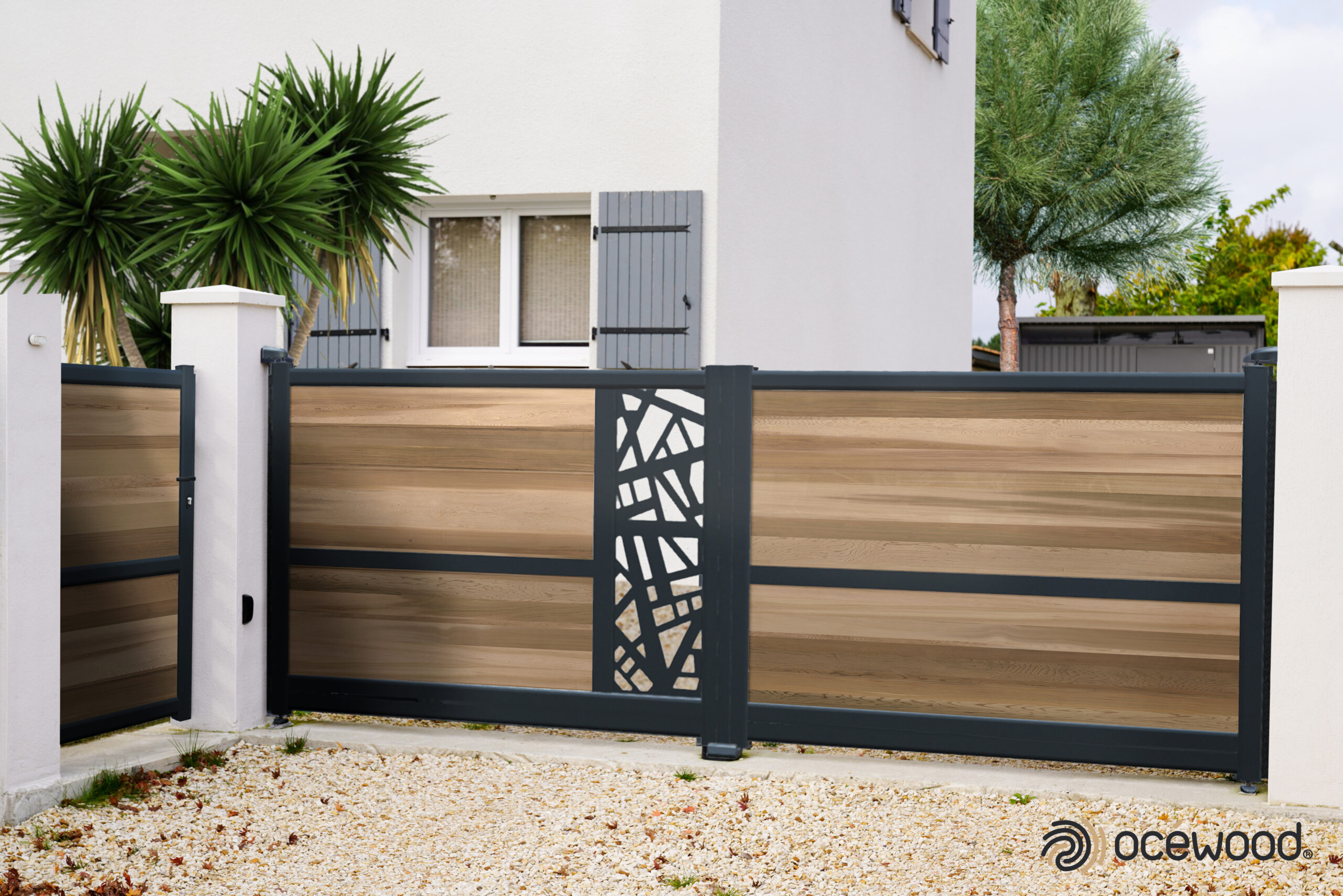 portail battant b3 1m60 red cedar cadre gris 7016 portillon assorti