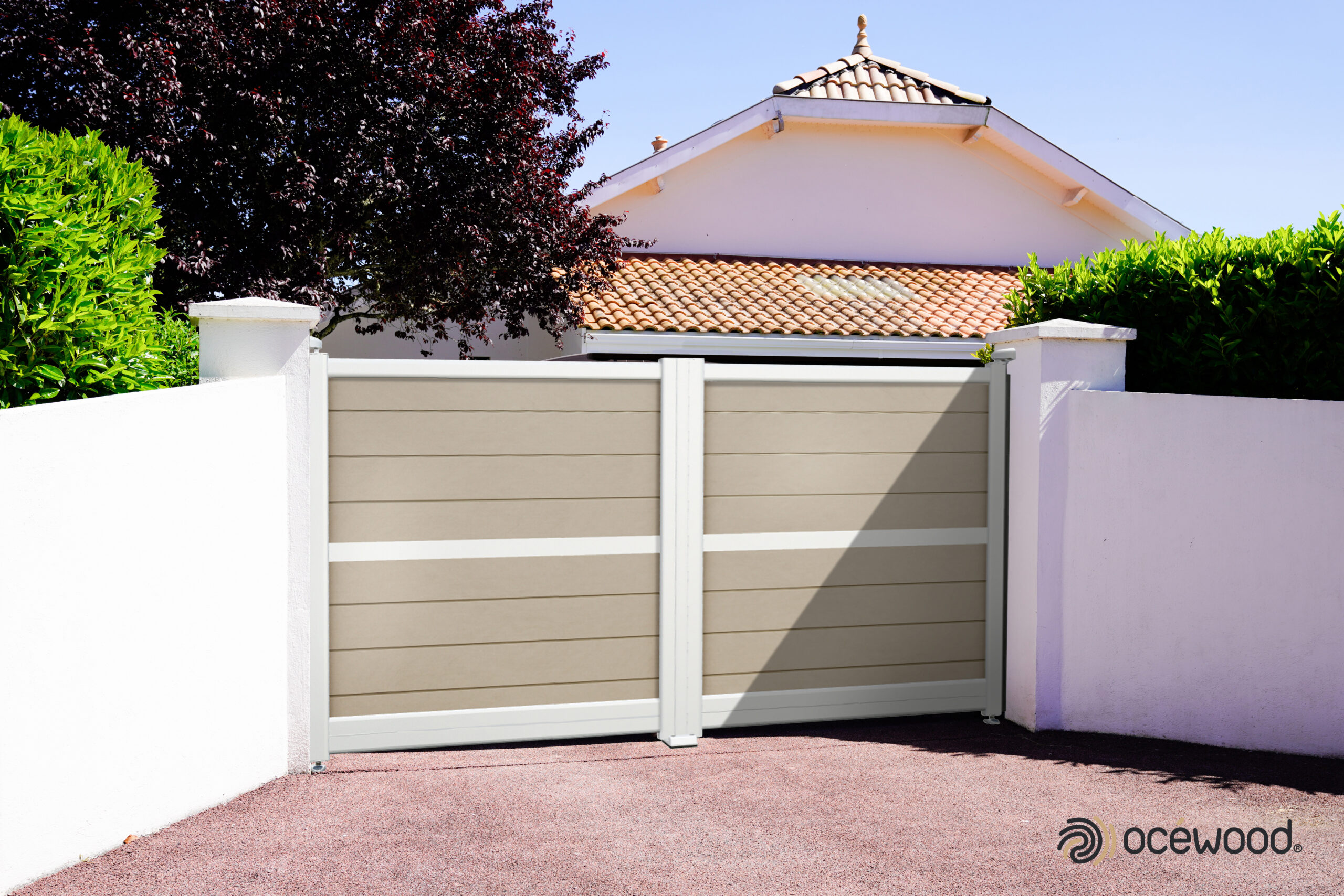 portail battant moka remplissage jaunay cadre blanc 9006